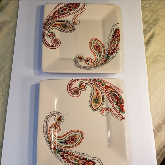 2 Multi Paisley Square Salad Plates Tabletops Gallery 8.25" - Picture 2 of 8